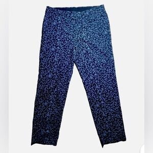J Jill Floral Print Stretch Ankle Pants Elastic Waist Size 10 Navy Pull On Style